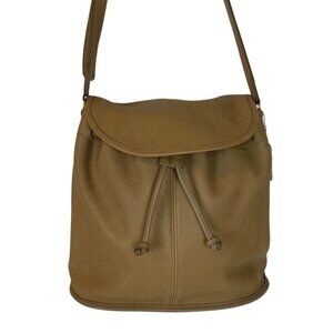 Coach Leather No 588-5703 Drawstring Flap Bucket Bag Tan Crossbody Made In USA